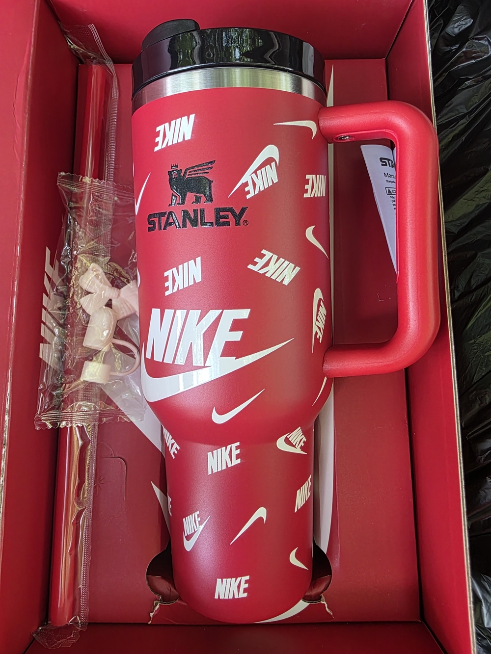 Stanley Red Travel Mug with Handle and Nike Graphics
